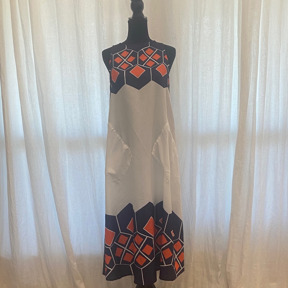 Misslook Geometric Patterned Sleeveless Dress - White and Orange